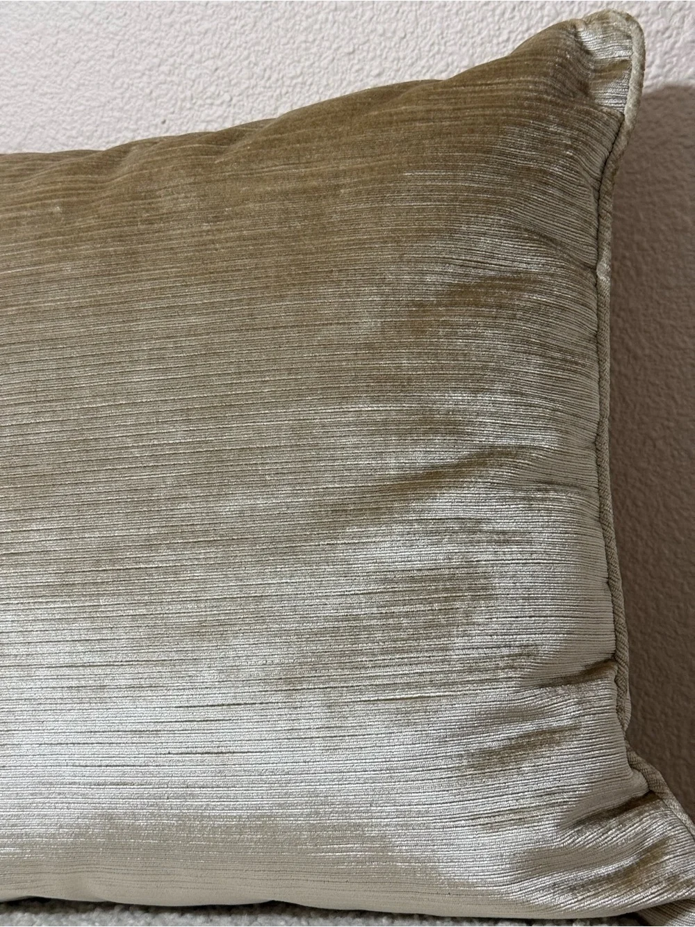 Pier 1 Champagne Beige Gold Ribbed Velvet Throw Decorative Pillow 18 X 18